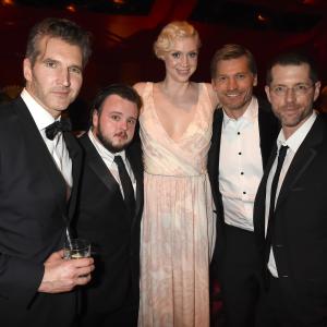 Nikolaj Coster-Waldau, David Benioff and Gwendoline Christie at event of The 67th Primetime Emmy Awards (2015)