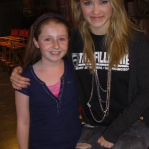Brie Bernstein and Emily Osment on set of Hannah Montana Forever