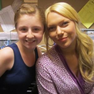 Brie Bernstein and Laura Prepon on set of Are You There Chelsea?