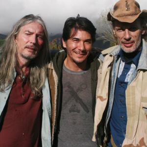 Behind the scene from the movie project Black Asylum Actors Billy Drago James Duval and Frankie Ray pose for the camera