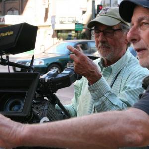 (L-R)Cinemotographer Vilmos Zsigmond and Frederic Goodich on the set of Kickstart theft