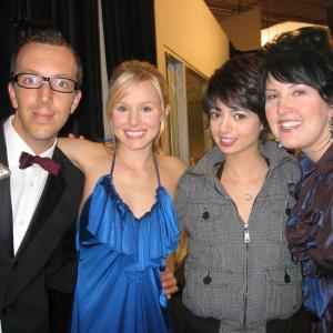 Kristen Bell Kate Micucci Natalie Joy Johnson and Brian Golub on Set of When in Rome