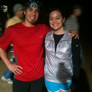 With Apolo Anton Ohno on the set of a commercial for Deloitte