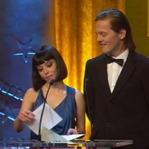 Marama Corlett and Thure Lindhardt presenting an award at The European Film Awards 2012 1st December