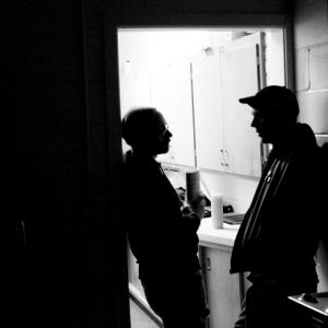 Directors Adam Bartlett and John Pata discuss a scene on the set of Dead Weight