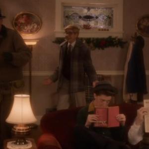 Daniel Stern, Braeden Lemasters, David Thompson, and David Buehrle (right), in A Christmas Story 2.