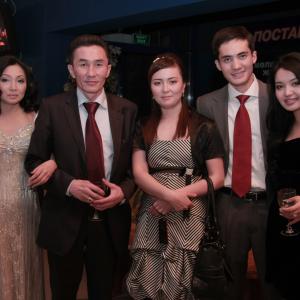 Marina Kunarova First from left side Yernar Malikov second from the left side on a release of the film Reverse Side 2009 Astana Kazakhstan