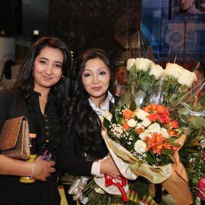 Marina Kunarova on the right side on her films premiere of Hunting the Phantom in Kazakhstan