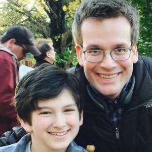 Josiah Cerio with John Green on set of Paper Towns