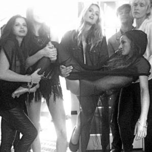 Tamzin Brown Lilly Donaldson and Adarsha Benjamin on set shooting Seven For All Mankind Spring collection campaign 2012 directed by James Franco
