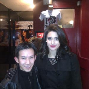 BAO TIEU WITH HOLLYWOOD STAR BIANCA BREE, (VAN DAMMES DAUGHTER) AT THE UFO WORLD PREMIERE. LEICESTER SQUARE. LONDON.
