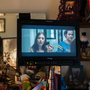 Bryn Woznicki & Chelsea Morgan in the monitor, 1st AC Sean Goode in the background. On the set of 