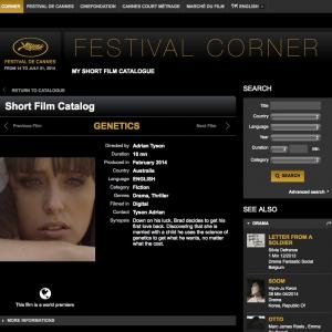 My short film 'Genetics' on the 67th Festival De Cannes website.