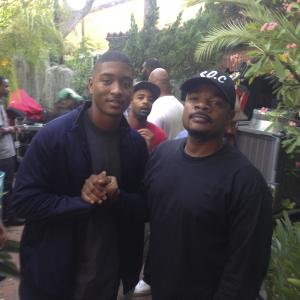 F Gary Gray and Sheldon A Smith on the set of Straight Outta Compton