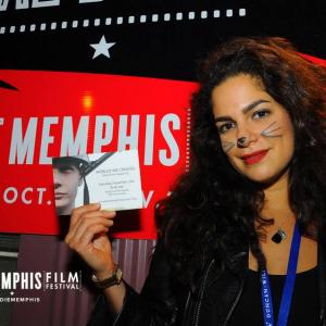 Alison representing Worlds We Created at the Indie Memphis Film Festival