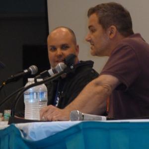 Neo Edmund and Shane Black on stage at Comic Con talking about Iron Man 3 neoedmund neoedmund1