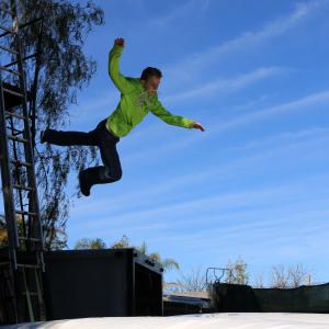 Carsen Warner doing falls jump - Stunt Kids