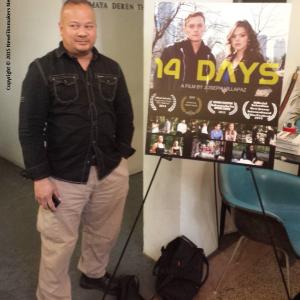 At the entrance to the Maya Deren Theater screening of 14 DAYS at the Anthology Film Archives hosted by NewFilmmakers New York on April 29 2015