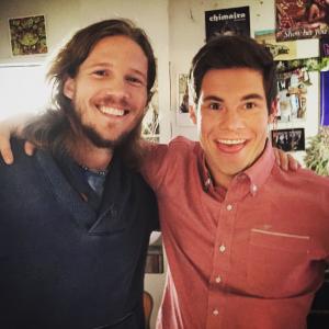 Scotty Dickert and Adam DeVine on the set of Comedy Central's Workaholics