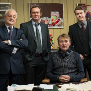 James Strong with Bernard Hill, Phil Glenister and Daniel Rigby on the set of FROM THERE TO HERE. (Kudos Film & TV.)