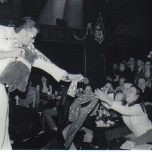 Live performance in NYC as Elvis tribute artist and much fun with the audience, - and holding hound dog from crowd...lol