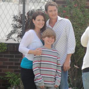 Greyson Moore Meredith Salanger and Jason London on the set of The Lamp