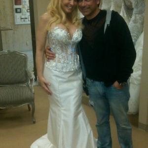 The Brides of Beverly Hills Reality Show John Prudhont with Eileen Rene who is starring as one of the Brides posing in one of Renee Strauss dresses