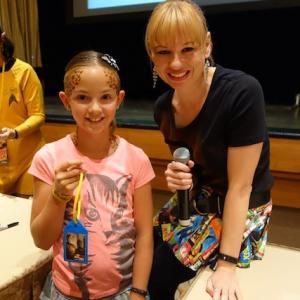 Mary Czerwinski poses with a participant of her annual Glue Guns and Phasers craft workshop at the 2013 Official Star Trek Convention held at the Rio in Las Vegas NV