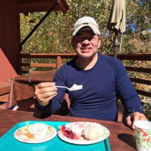 Spending a nice day climbing (Main Attraction) and enjoying pie by Tom's Cabin near Mammoth.