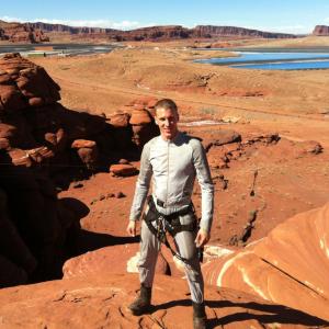 Jesse La Flair on the set of After Earth as a stunt cadet
