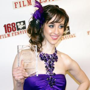 Goldie Hoffman winning Best Supporting Actress Award for Coerced at the 168 Film Festival Los Angeles