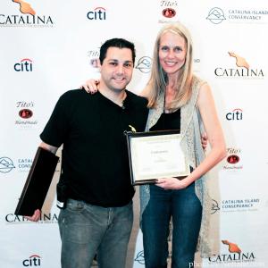 Avalon Award Best Short Film COMMERCE writerDirector Lisa Robertson and Festival founder Ron Truppa Catalina Film Festival 2012