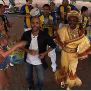Reporter Tayfun King, Dancing Samba, Rio de Janeiro, Brazil, BBC World News television travel show 