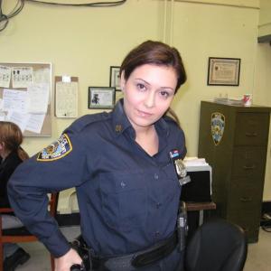 Melia Morgan as Police Officer on the set of In the Bag 2009