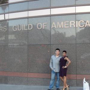 Minh Nguyen  Dahlia DaCosta in front of the Directors Guild of America