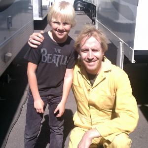 Miles Elliot and Rhys Ifans after shooting a scene at Sony Studios