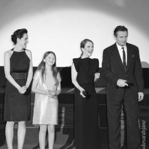 Michelle Dockery, Quinn McColgan, Julianne Moore, and Liam Neeson Non-Stop Paris Premiere