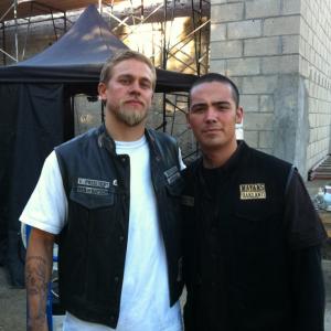 Charlie Hunnam And Damien Bray On Set of Sons Of Anarchy
