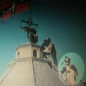 The Alamo Film 2005 Louis Moncivias 3rd stuntman from the top placing the flag of no mercy