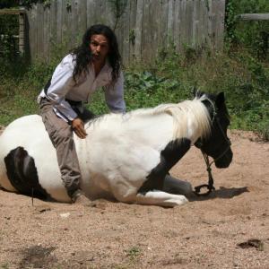 Louis Moncivias and Kat (Stunt Horse)training at his Poquito Ranch, Austin, TX
