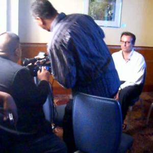 Being interviewed at 2008 Global Art Film Festivals International Screenwriting contest after winning 1st Place for Finding Heart