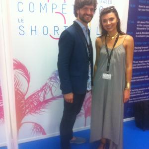 Roger Batalla with Alex Burunova at the Short Film Corner in Cannes 2015