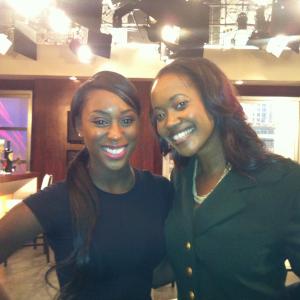 Rachelle Neal and Erika Alexander on set of BET's Let's Stay Together
