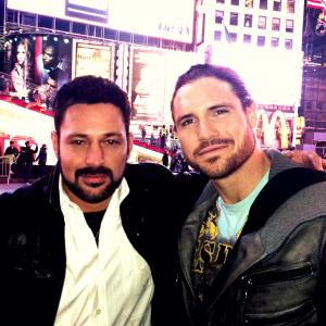 David Gere with WWE staractor John Morrison  Times Square NYC 2013