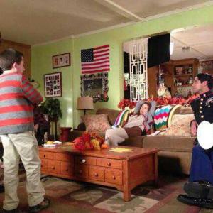 Nick Jones Jr., Atticus Shaffer, and Eden Sher on the set of The Middle.