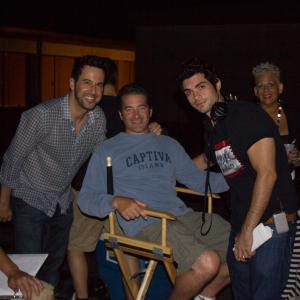 Tom DeNucci on the set of Self Storage with Jonathan Silverman and Chad A Verdi