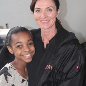 On set of Resurrection with Michelle Fairley