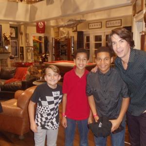 Marcus Scribner on set of Wendell and Vinnie with Jerry Trainor  Buddy Handleson
