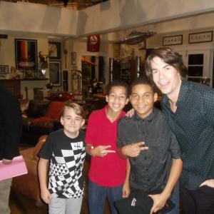 Marcus Scribner on set of Wendell and Vinnie with Jerry Trainor & Buddy Handleson