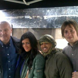 Ben Probert on the set of Screwed with Frank Harper Andrew Shim and Carla Cressy